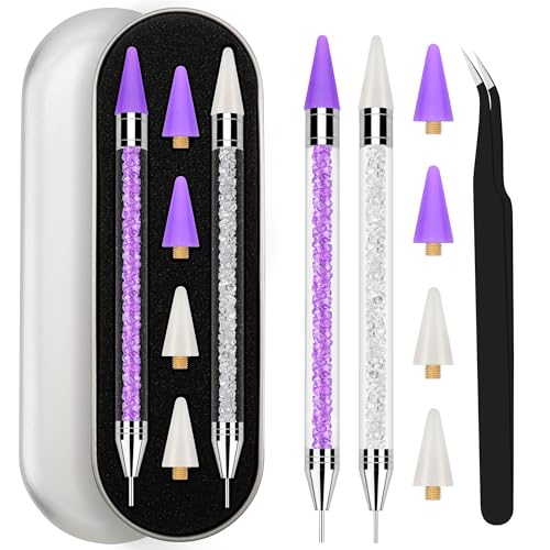 Rhinestone Picker Tool Set with 4 Replacement Wax Tips - Purple & White