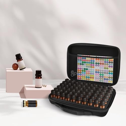 Esoes Full Black 60-Bottle Essential Oil Storage Organizer Case with Labels & Carrying Handle