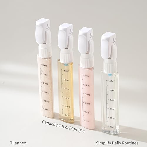 Tilanneo 4-in-1 Travel Bottle Set, Leakproof Refillable Toiletries Dispenser