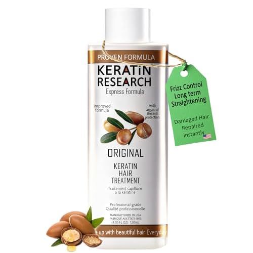KERATIN RESEARCH Brazilian Keratin Hair Straightening and Smoothing Treatment Professional Organic Results shiny Hair with Natural look Queratina Keratina (4 OZ Original)