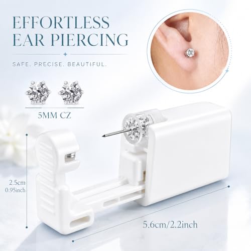 Anzero Ear Piercing Kit Disposable Ear Piercing Gun Kit with Sterile CZ Studs, Painless Piercing Gun for Home Self-Use, Easy & Safe Piercing for Women, Men & Girls - 5MM