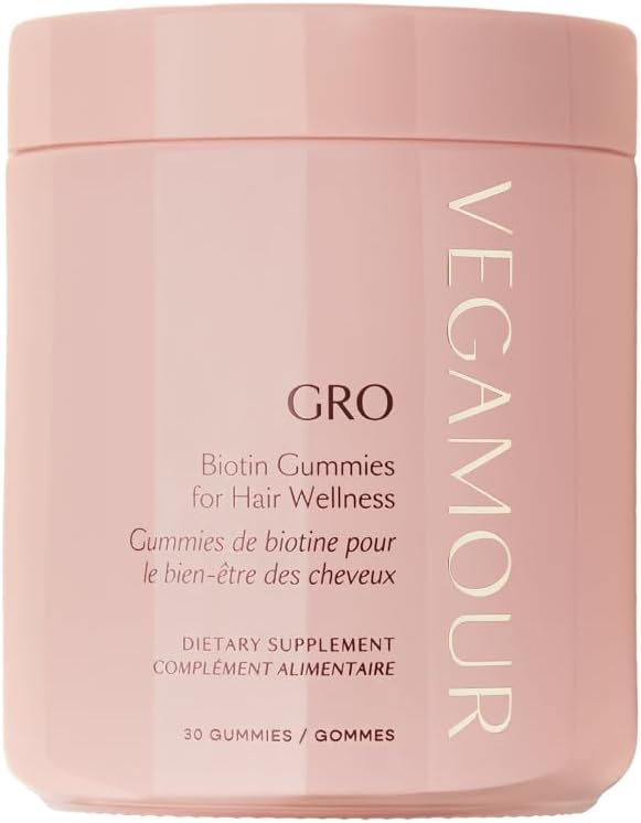 VEGAMOUR GRO Biotin Gummies - Strawberry Flavor, 5000 mcg Biotin for Healthy Hair | 30 Vegan Gummies with Vitamins A, B, C, E, B-12