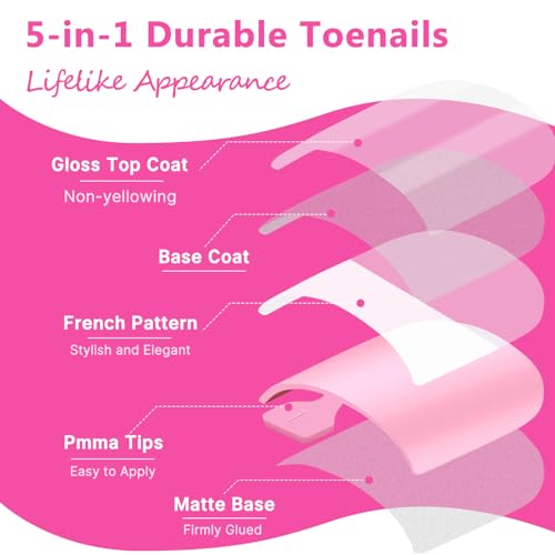 SENGYi Nude-White French Tip Press On Toenails Kit with Nail Glue, 120 Pcs