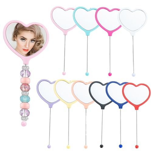 10 Pack Beadable Heart Handheld Mirrors - DIY Personalized Travel Mirrors