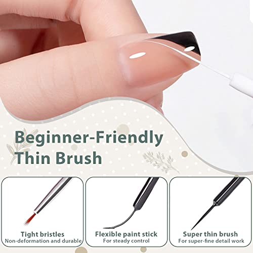Vishine Gel Nail Art Liner Set - Black & White, Thin Brush Gel Polishes for Fine Lines