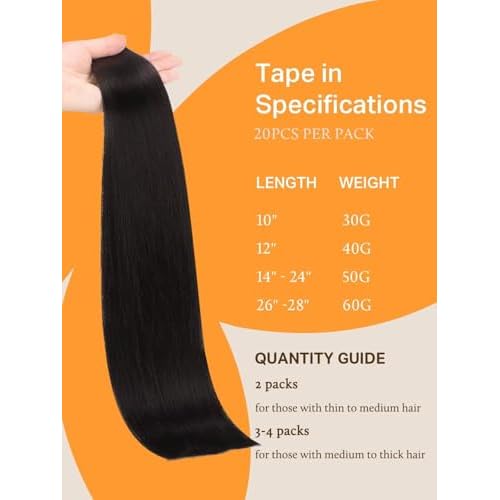 DOORES Tape in Hair Extensions Human Hair, Jet Black 20 Inch 50g 20pcs,Skin Weft Seamless Tape in Real Remy Straight Hair for Women