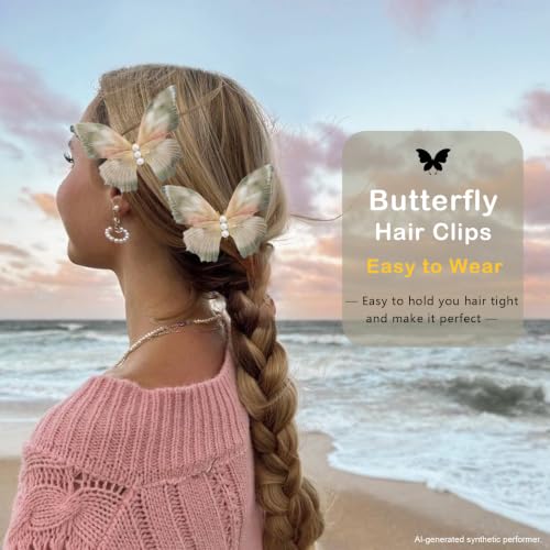 Boho Green Butterfly Hair Clips for Women - 2Pcs Vintage Barrettes