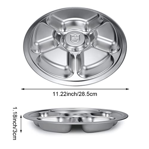 Litewoo 11.22" Stainless Steel Divided Plate - 6 Compartment Dinnerware