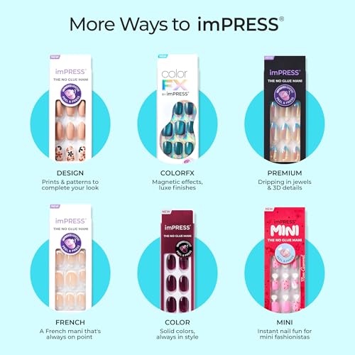 imPRESS Kiss No Glue Press On Nails 'Coast' Almond Red - 30 Nails