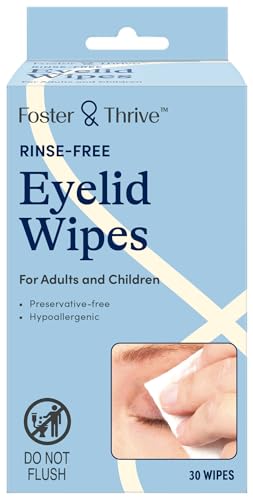 Foster & Thrive Hypoallergenic Rinse-Free Eyelid Cleansing Wipes - Gentle, Preservative-Free, 30 Count