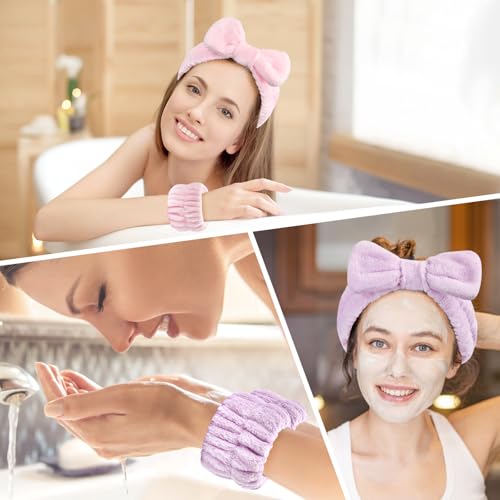 Dorbetar 6-Pack Plush Headband and Wristband Set for Skincare