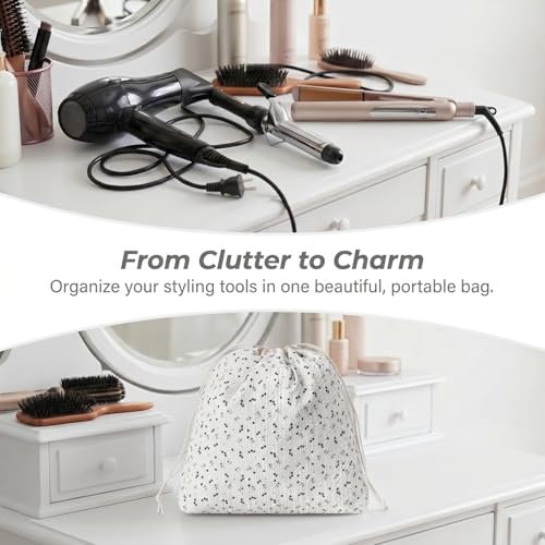 Large Drawstring Hair Tools Travel Bag - 03 Dark Blue Flower