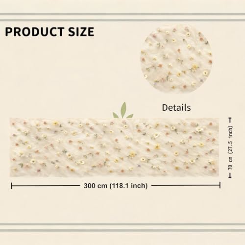 Champagne Floral Table Runner 30x120 Inch - Embroidered Daisy Tulle for Weddings & Parties