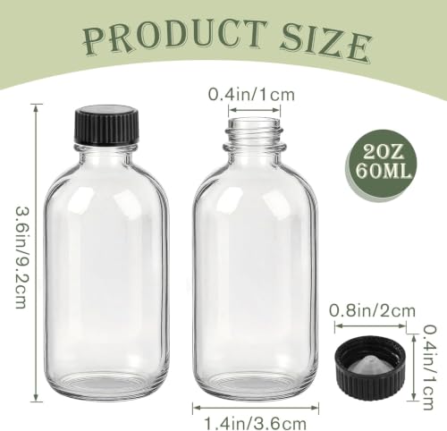 12 Pack 2oz Glass Boston Round Bottles with Lids for Ginger Shots - Clear Reusable Containers