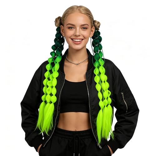 PURFUN Green Colorful Gradient Bubble Braided Hair Extensions for Crazy Hair Day Halloween Cosplay