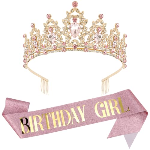 AOPRIE Birthday Headbands and Sash Set for Women and Girls