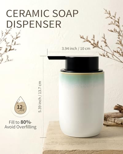 BosilunLife White Ceramic Foam Soap Dispenser with Blue-Green Rim - 1 Pack