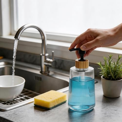 Nortsa Miira Glass Soap Dispenser Set of 2 - 12oz Thickened Glass for Bathroom & Kitchen