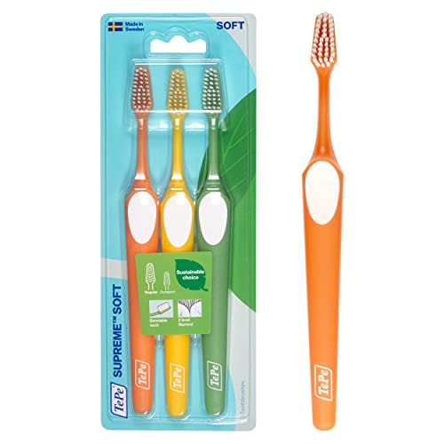 TePe Supreme Soft Bristle Toothbrush - 3 Pack for Sensitive Teeth