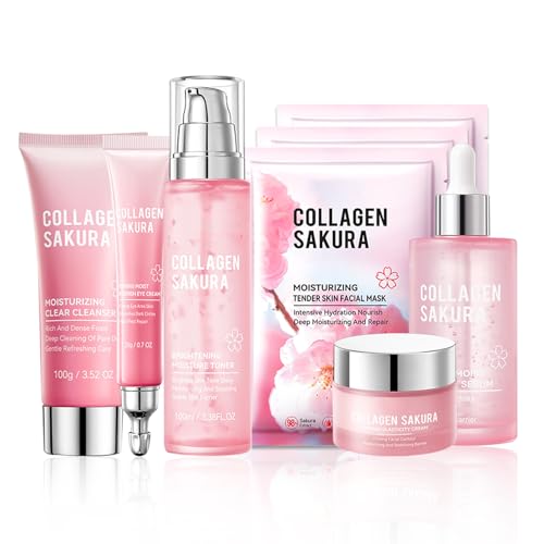 Sakura Skin Care Set - 8 Piece Moisturizing Facial Kit for Women