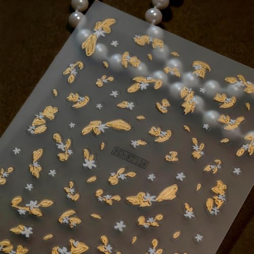 Gold Leaf Nail Decals 5D Embossed Self-Adhesive Nail Art Stickers