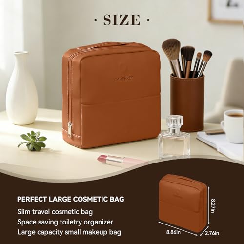 XMDRISH Magnetic Standing Large Capacity Travel Cosmetic Bag - Brown