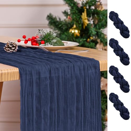 Navy Blue Cheesecloth Table Runner Set - 4 Pack, 17 x 108 Inches
