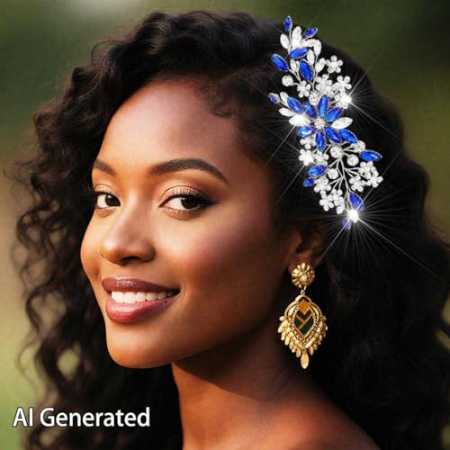 Catery Blue Rhinestone Wedding Hair Comb - Floral Bridal Hair Accessory