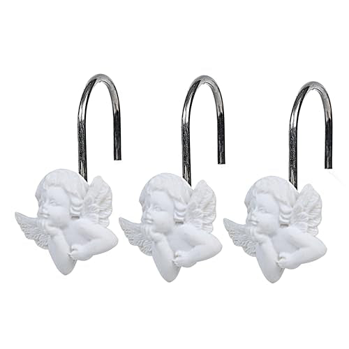 TwoFish White Angel Shower Curtain Hooks Set of 12 - Anti-Rust Decorative Resin