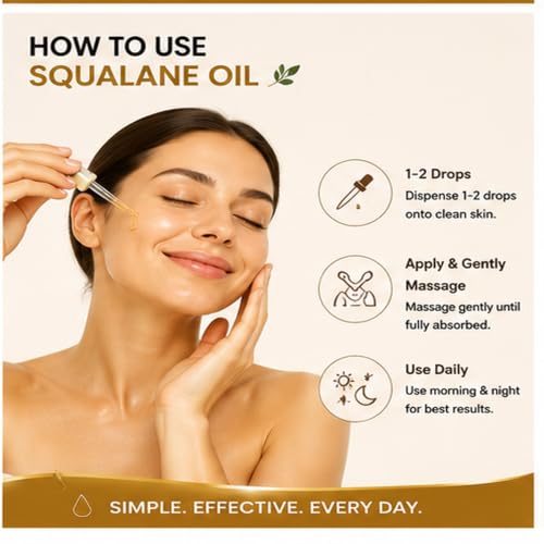 Squalane Oil 1 Oz - 100% Organic Plant-Based Facial Oil for Skin & Hair