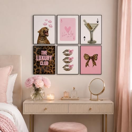 Coquette Pink Leopard Wall Art Set of 6 Prints, 8x10