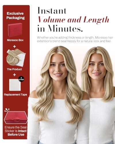 Moresoo Tape-in Hair Extensions Beige Blonde 12in 20pcs 30g with Light Brown Highlighted Platinum – Variation #1-9AP60
