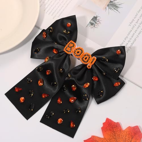 NVENF Halloween Large Black & Orange Hair Bows with Spooky Elements - Pattern O