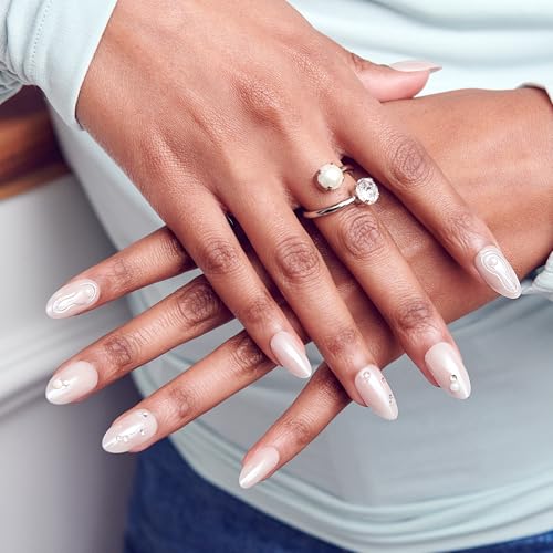 KISS Terrific Press On Nails Kit with Glue and Accessories - Almond Shape, Medium, White, 32 Nails