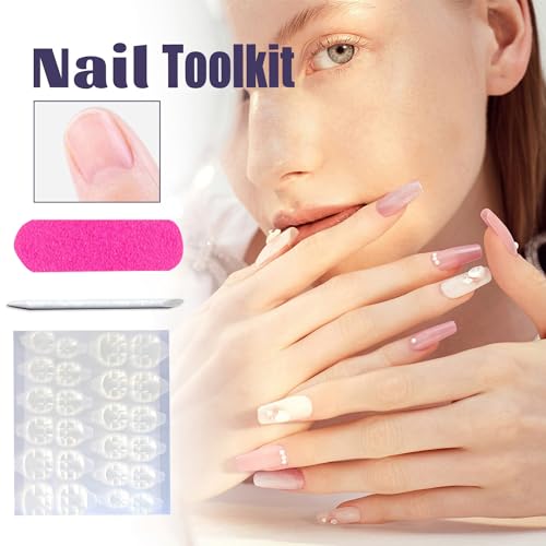 LOPMNGHT Blue White Checkered Short Oval Fake Nails 24Pcs Reusable Glossy Stick-On Manicure