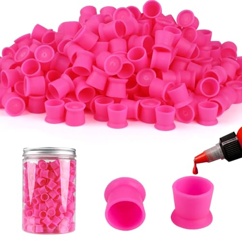 IFERO 300pcs Disposable Silicone Tattoo Ink Cups with Stable U-Base (Pink)