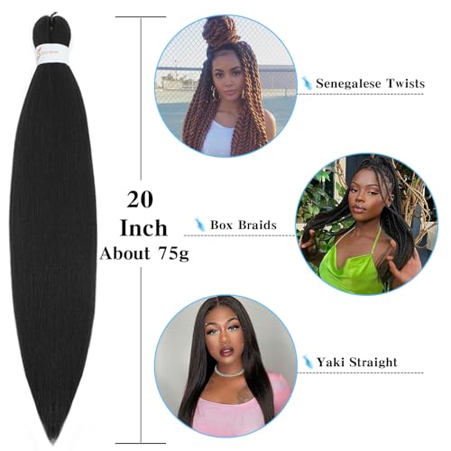 Pofworld 20 Inch Pre-Stretched Braiding Hair - 8 Pack Yaki Synthetic Fiber