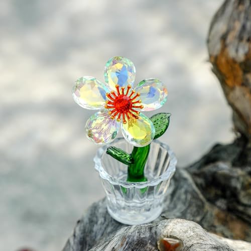 Crystal Peach Blossom Mini Ornament - Handcrafted Glass Flower Decor