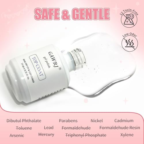 GAWRJ Gel Base and Top Coat Set - No Wipe, 15ml Each, Long Lasting