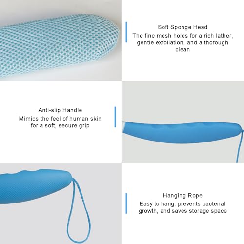 Leetye Mei Blue 15.35" Long Handle Shower Back Scrubber with Replaceable Mesh Head