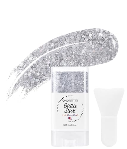 ONLYBETTER Silver White Glitter Stick for Body Face Hair Makeup - Multi-Use Holographic Glitter