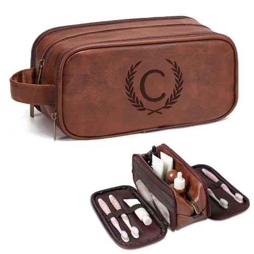 Janhavi Men's Travel Toiletry Bag - Red Brown with Engraved Initials