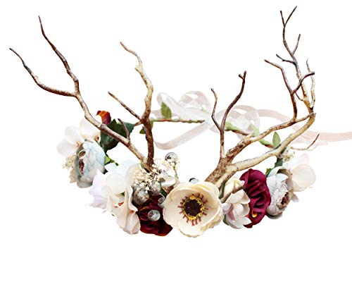 Deer Antler Floral Headband - Adjustable Hair Hoop for Costumes, Variation 5