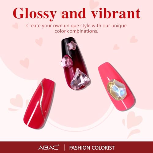 ABAC Pink Red Fuzz Gel Nail Polish Set - 12 Long-Lasting Burgundy & Glitter Colors for DIY Manicure