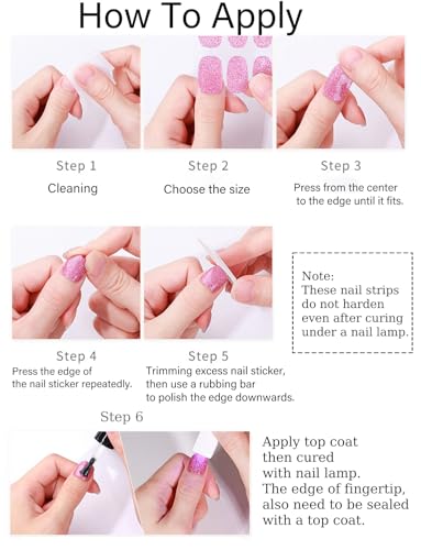 Wahrshei Pink Ombre Gel Nail Strips No UV Long Lasting Nail Wraps - 22 Sheets