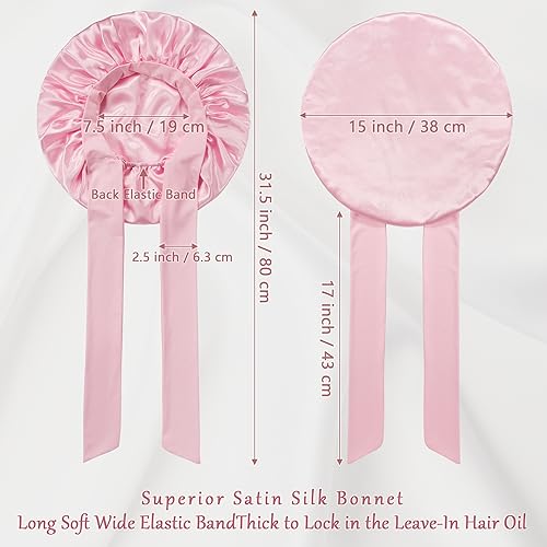 ROYBENS Satin Bonnet with Tie (Set C) - Reversible Silk Sleep Cap for Women, Extra Large
