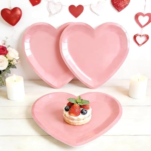 40-Pack Pink Heart Shaped Disposable Plates - 9 Inch Party Supplies