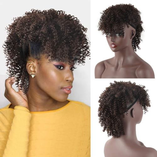Afro Puff Mohawk Ponytail Extension with Bangs - Kinky Curly Fauxhawk