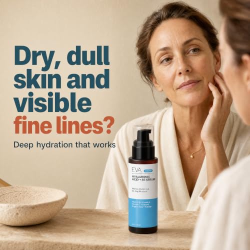 Eva Naturals Hyaluronic Acid + B5 & Vitamin C Face Serum 2 oz – Deep Hydrating & Anti-Aging