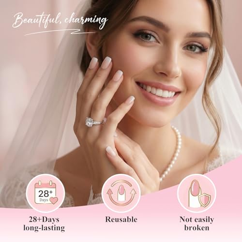 Bioday Short Square Press On Nails Nude Pink 30 Pcs Reusable Gel Tips with Glue & Tabs